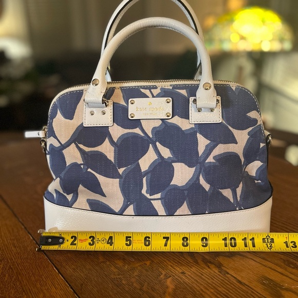 Kate Spade Blue/White Canvas & Leather Floral Hand Bag - Picture 9 of 11